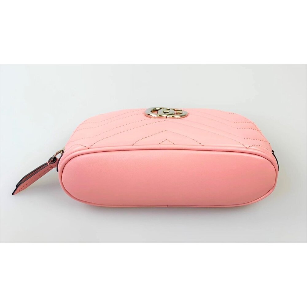 NWT Gucci GG Marmont Cosmetic Pouch in Pink Quilted Chevron Leather - Picture 5 of 11